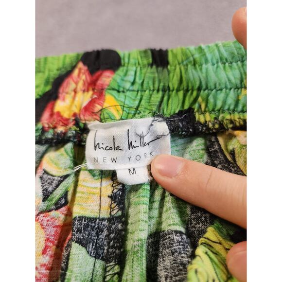 Nicole Miller Wide Leg Pants Womens Size Medium Green Tropical Floral Cropped - Picture 2 of 12